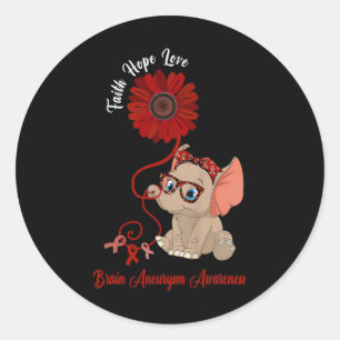 Aneurysm Awareness Elephant Faith Hope Love Sunflo Classic Round Sticker