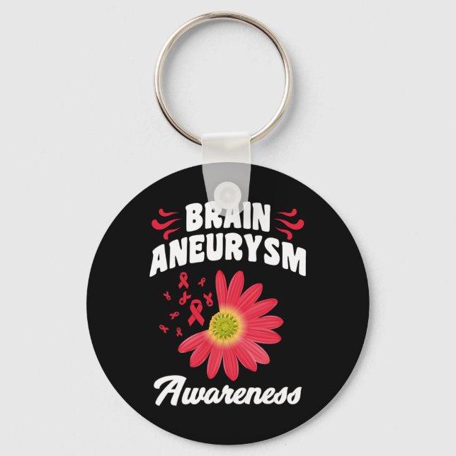 Aneurysm Awareness Flower Ribbon Support Graphic  Key Ring (Front)