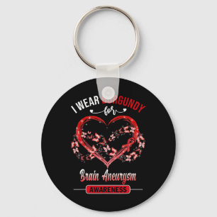 Aneurysm Awareness I Wear Burgundy Butterfly Heart Key Ring