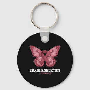 Aneurysm Awareness Month Burgundy Ribbon Butterfly Key Ring