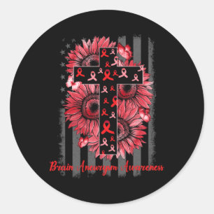 Aneurysm Awareness Sunflower Warrior Supporter Classic Round Sticker