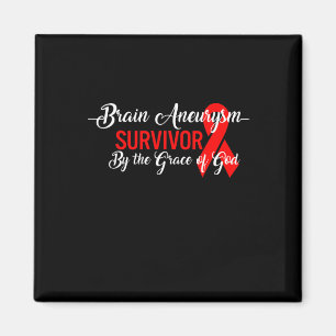 Aneurysm Awareness Survivor By God Grace Red Ribbo Magnet