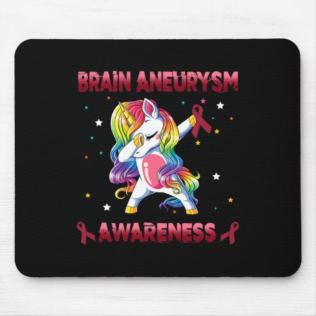 Aneurysm Awareness Unicorn Dabbing Burgundy Ribbon Mouse Pad (Front)