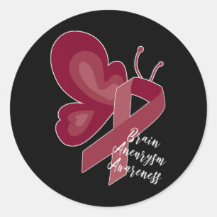 Aneurysm Survivor Awareness Burgundy Butterfly Gif Classic Round Sticker