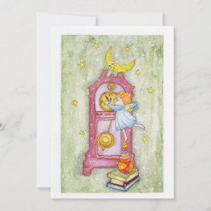 Angei with Clock Christmas greeting card