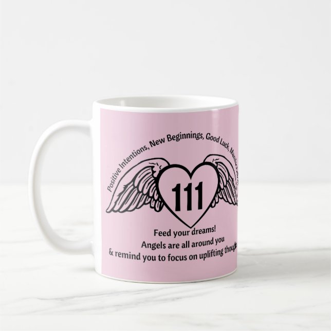 Angel 111 Pink Number Affirmation Numerology Name Coffee Mug (Left)