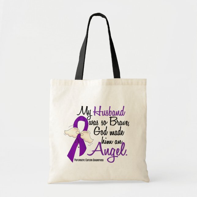 Angel 2 Husband Pancreatic Cancer Tote Bag (Front)
