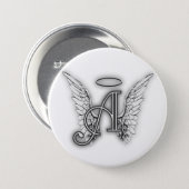 Angel Alphabet A Initial Latter Wings Halo 7.5 Cm Round Badge (Front & Back)