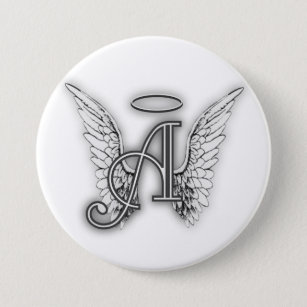 Angel Alphabet A Initial Latter Wings Halo 7.5 Cm Round Badge