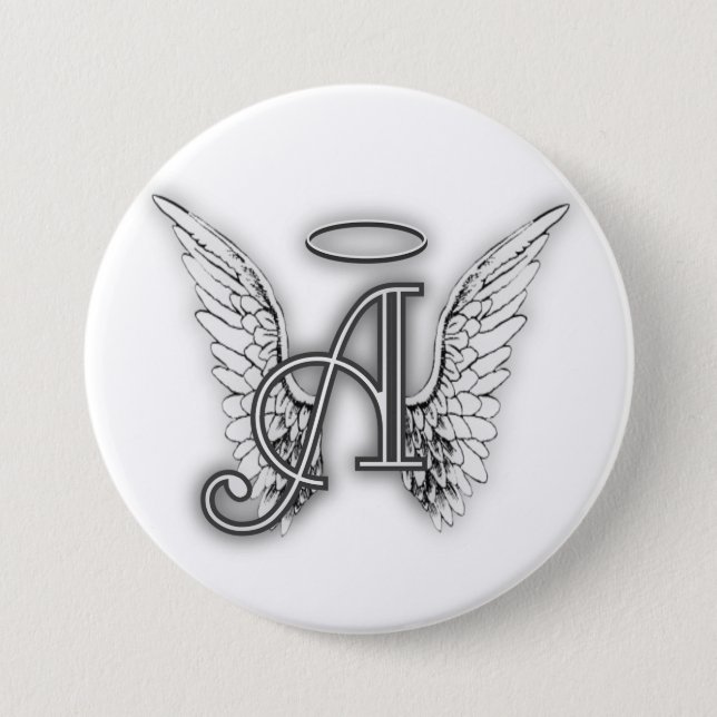 Angel Alphabet A Initial Latter Wings Halo 7.5 Cm Round Badge (Front)
