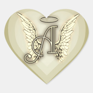 Angel Alphabet A Initial Latter Wings Halo Classic Heart Sticker