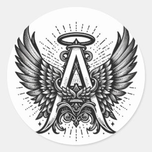 Angel Alphabet A Initial Latter Wings Halo Classic Round Sticker