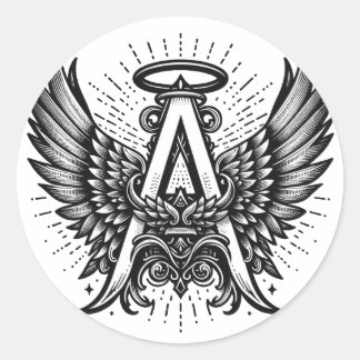 Angel Alphabet A Initial Latter Wings Halo Classic Round Sticker