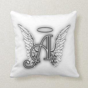 Angel Alphabet A Initial Latter Wings Halo Cushion