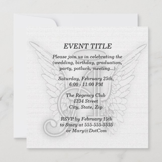 Angel Alphabet A Initial Latter Wings Halo Invitation (Front)