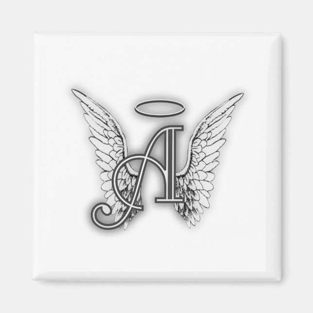 Angel Alphabet A Initial Latter Wings Halo Magnet (Front)