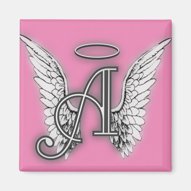 Angel Alphabet A Initial Latter Wings Halo Magnet (Front)