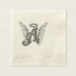 Angel Alphabet A Initial Latter Wings Halo Napkin