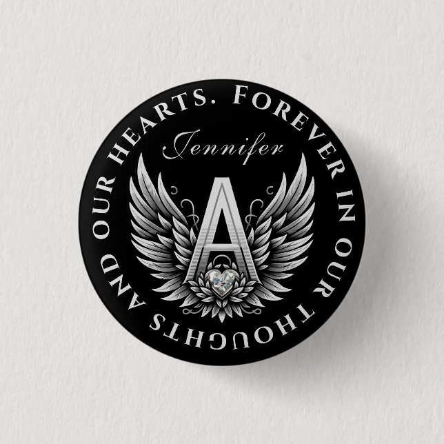 Angel Alphabet A Initial Letter with Name 3 Cm Round Badge (Front)