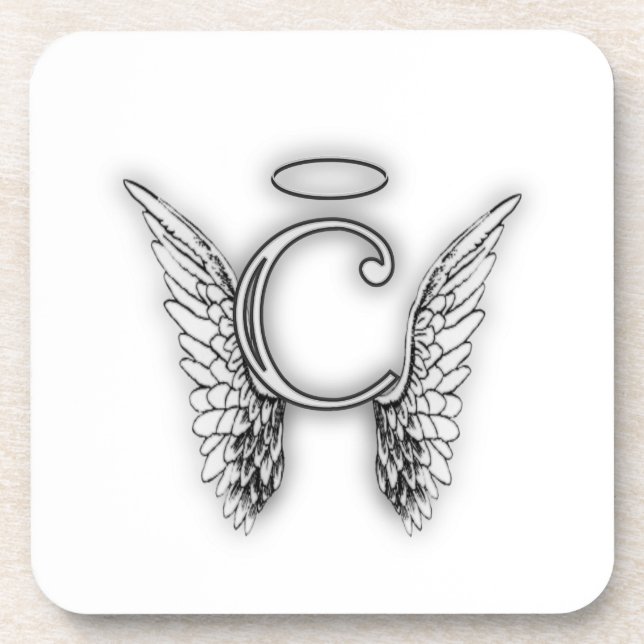 Angel Alphabet C Initial Latter Wings Halo Coaster (Front)