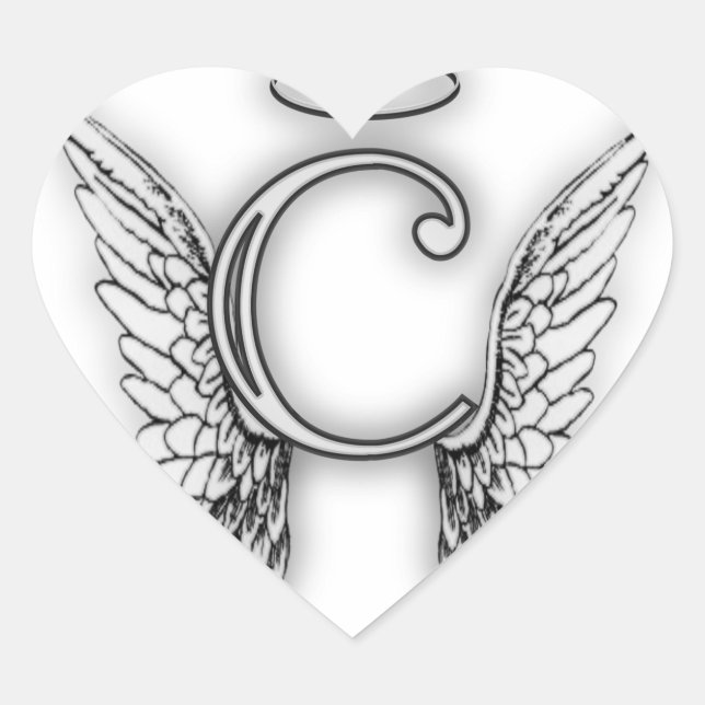 Angel Alphabet C Initial Latter Wings Halo Heart Sticker (Front)