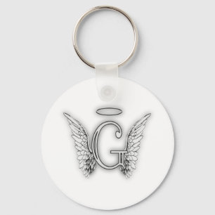 Angel Alphabet G Initial Latter Wings Halo Key Ring