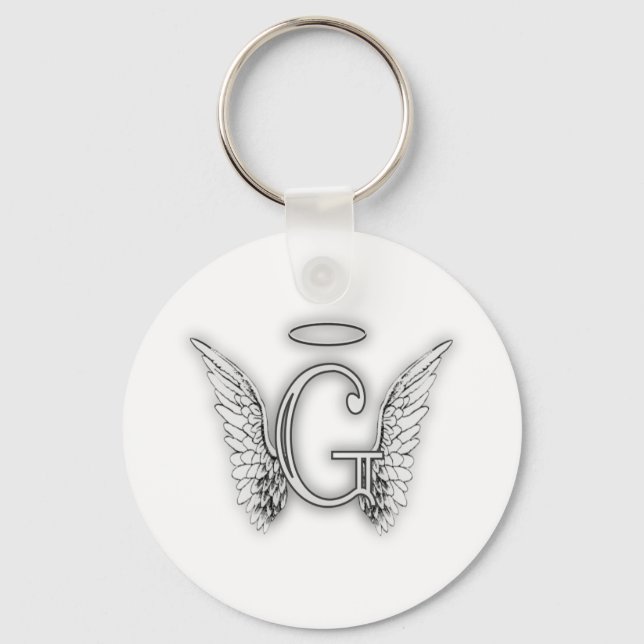 Angel Alphabet G Initial Latter Wings Halo Key Ring (Front)