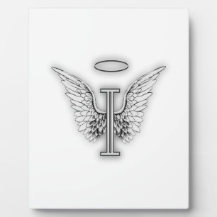 Angel Alphabet I Initial Letter Wings Halo Plaque