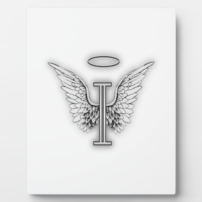 Angel Alphabet I Initial Letter Wings Halo Plaque (Front)