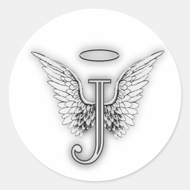 Angel Alphabet  Initial J Wings Halo Classic  Classic Round Sticker (Front)
