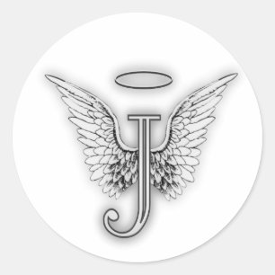 Angel Alphabet Initial J Wings Halo Classic Round Sticker