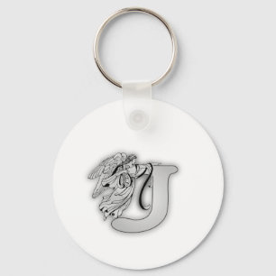 Angel Alphabet J Initial Monogram Key Ring