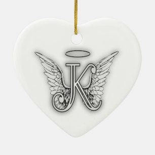 Angel Alphabet K Initial Letter Wings Halo Ceramic Tree Decoration
