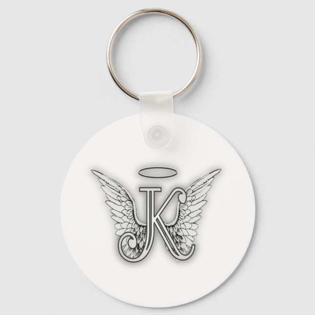 Angel Alphabet K Initial Letter Wings Halo Key Ring (Front)