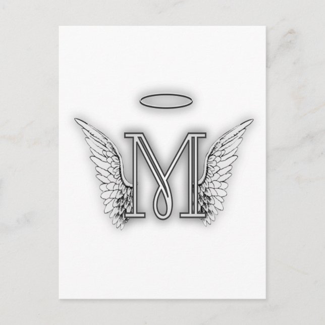 Angel Alphabet M Initial Letter Wings Halo Postcard (Front)