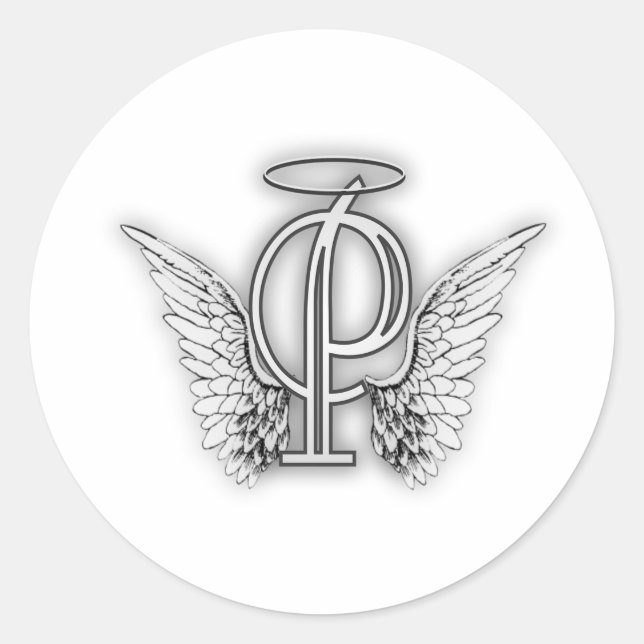 Angel Alphabet P Initial Letter Wings Halo Classic Round Sticker (Front)
