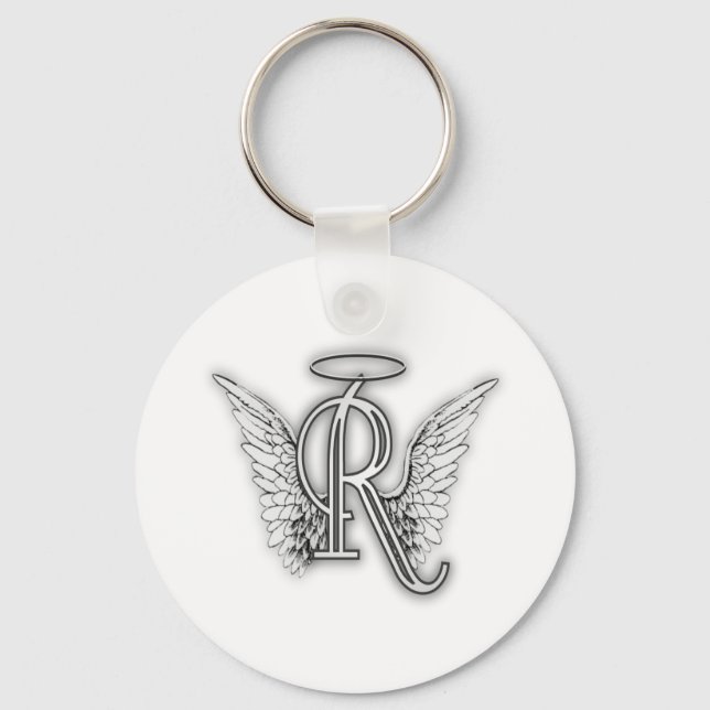 Angel Alphabet R Initial Letter Wings Halo Key Ring (Front)
