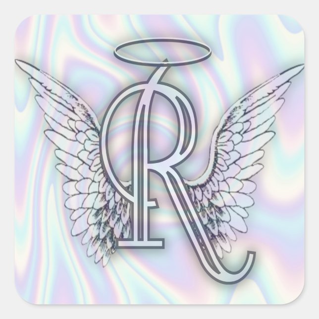 Angel Alphabet R Initial Letter Wings Halo Square  Square Sticker (Front)