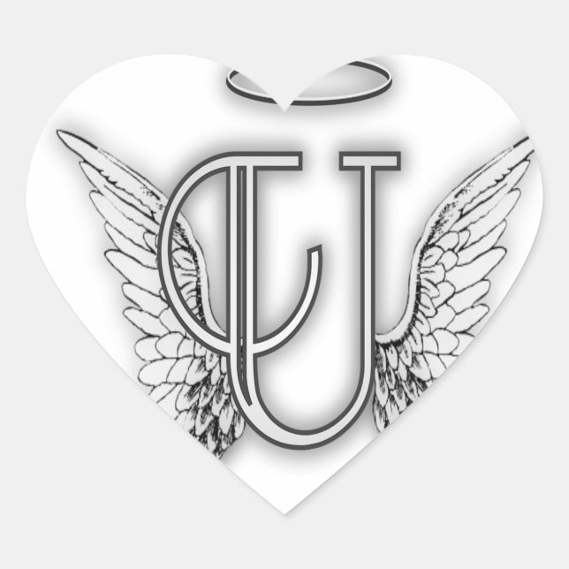 Angel Alphabet U Initial Letter Wings Halo Heart Sticker (Front)