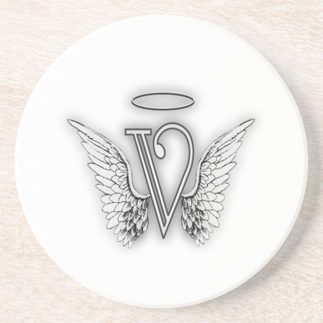 Angel Alphabet V Initial Letter Wings Halo Coaster (Front)