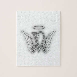 Angel Alphabet V Initial Letter Wings Halo Jigsaw Puzzle