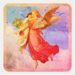 Angel And Child Vintage Art Square Sticker