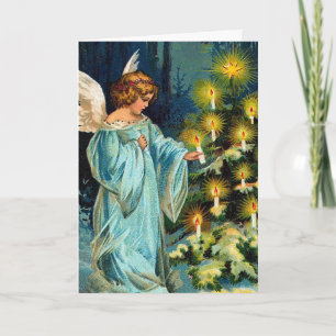 "Angel and Christmas Tree" Vintage Holiday Card