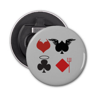 Angel and Devil Card Suits Grey Bottle Opener