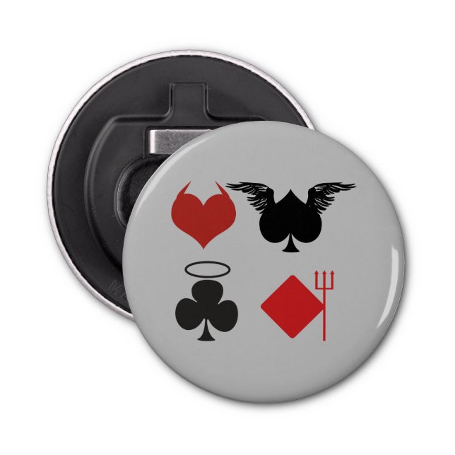 Angel and Devil Card Suits Grey Bottle Opener (Front)