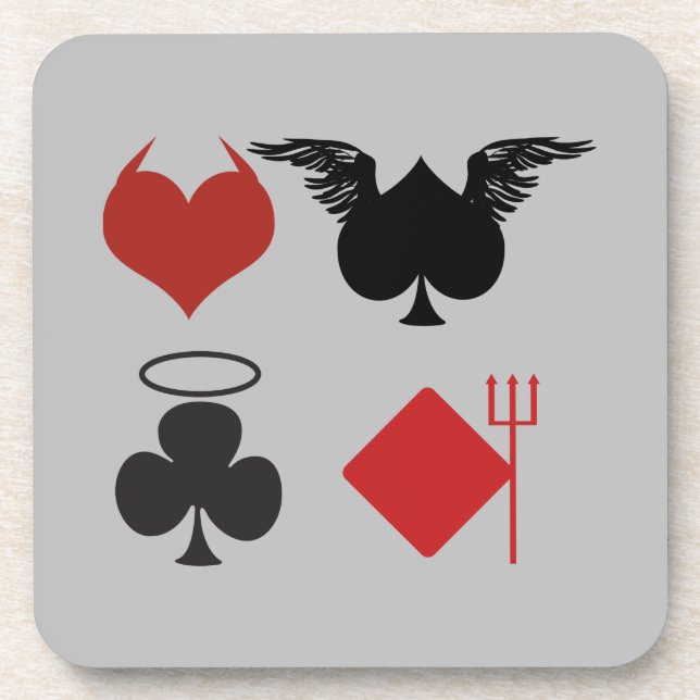 Angel and Devil Card Suits Grey Coaster (Front)