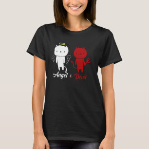 Angel and Devil Cat Design T-Shirt