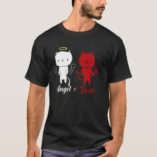 Angel and Devil Cat Design T-Shirt