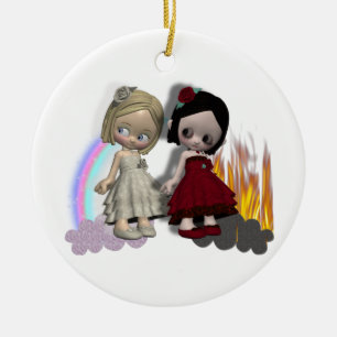 angel and devil cutie girls ceramic ornament
