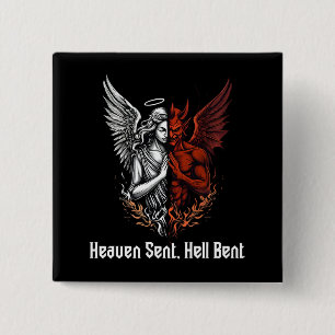 Angel and Devil Half Heaven Sent Hell Bent 15 Cm Square Badge